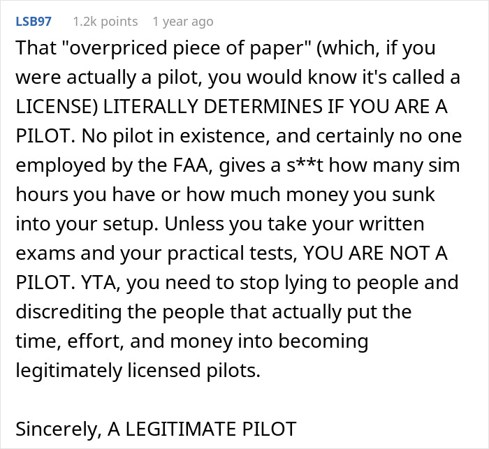 Wife Forced To Sleep On Couch After Refusing To Call Husband A Pilot As He’s Never Flown A Plane