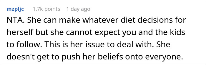 "AITA For Secretly Cheating On Our Vegetarian Diet That My Wife Made Our Family Do?"