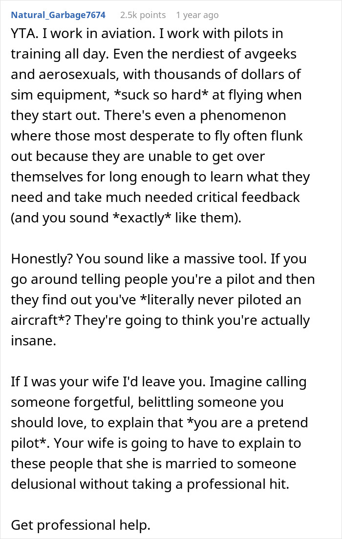 Wife Forced To Sleep On Couch After Refusing To Call Husband A Pilot As He’s Never Flown A Plane