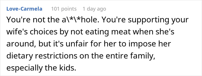 "AITA For Secretly Cheating On Our Vegetarian Diet That My Wife Made Our Family Do?"