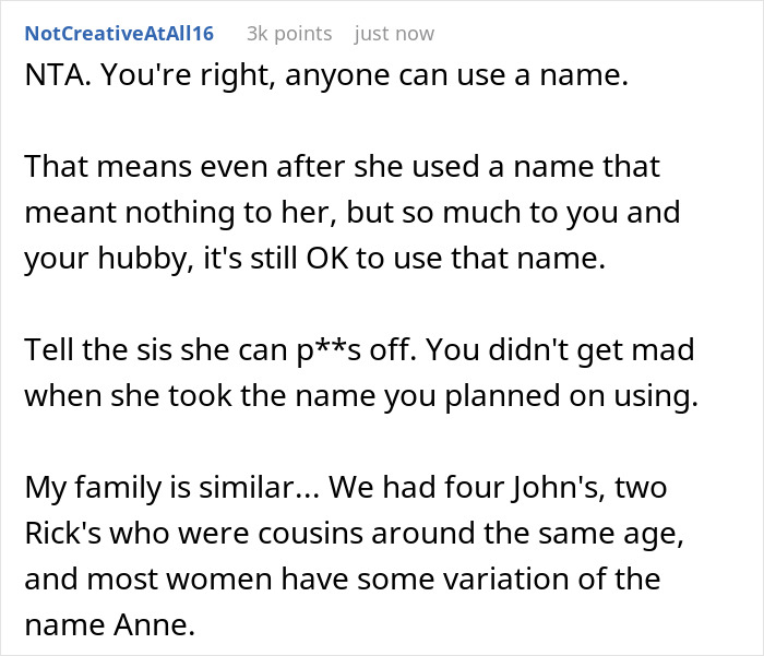 SIL Steals Woman's Favorite Baby Name, Is Livid When She Still Gives Her Baby The Same Name