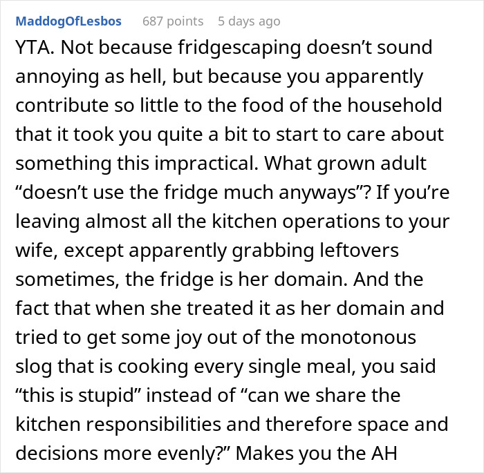 Wife's Fridgescaping Infuriates Husband: "I Find The Hobby Stupid"