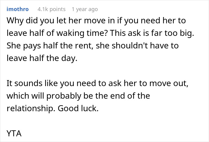 Man Doesn’t Understand Why GF Is Upset He Wants Her Out Of The House, Gets A Reality Check