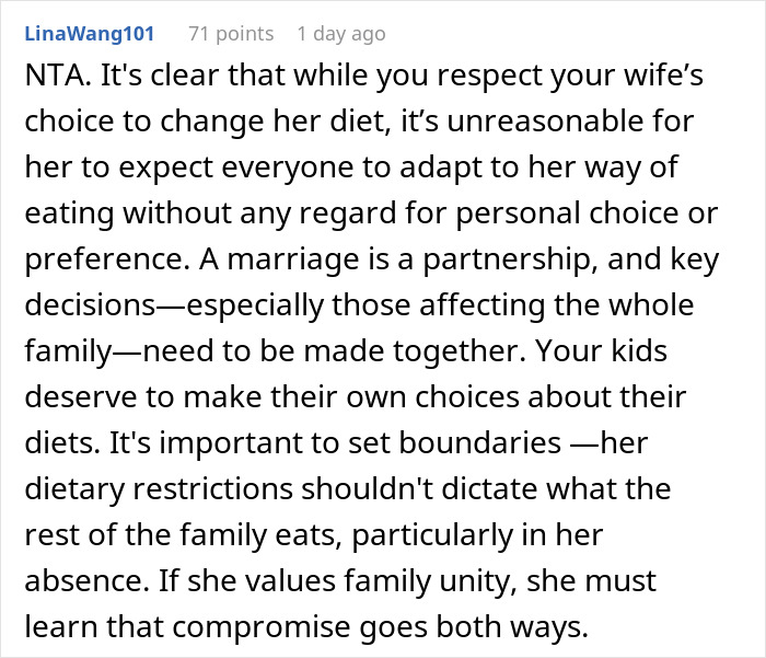 "AITA For Secretly Cheating On Our Vegetarian Diet That My Wife Made Our Family Do?"