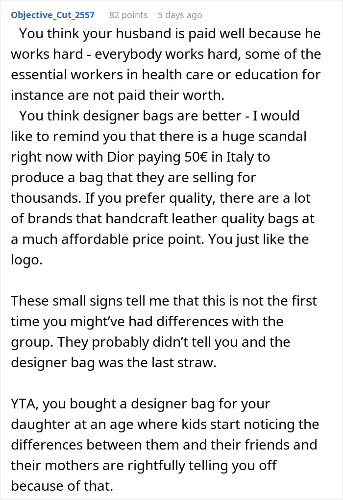 "AITA For Getting My Daughter A Designer Bag When Not Everyone In The Group Could Afford It?"