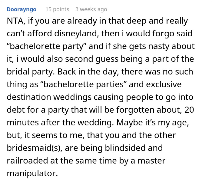 Bride Wants A 3-Day Destination Bachelorette Party At Disney, Loses It When MOH Backs Out