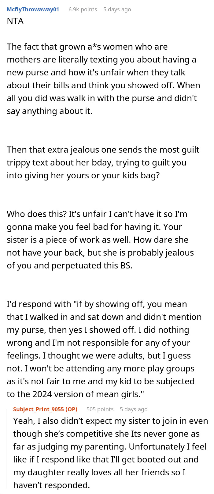 "AITA For Getting My Daughter A Designer Bag When Not Everyone In The Group Could Afford It?"