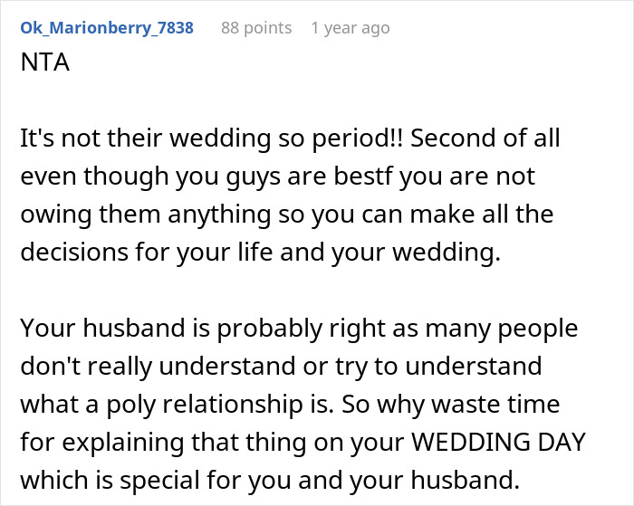 Man Rejects Bride’s BFF’s Polyamorous Partners To Prevent Family Backlash, Receives An Ultimatum