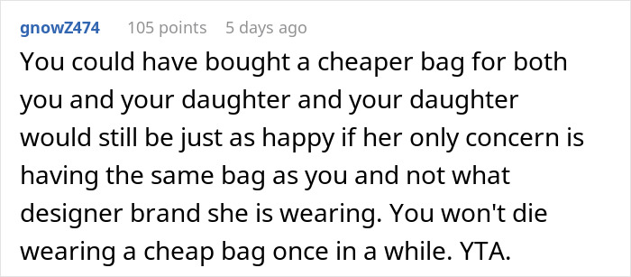 "AITA For Getting My Daughter A Designer Bag When Not Everyone In The Group Could Afford It?"