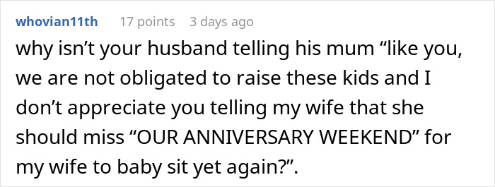 Woman Lashes Out At SIL For Not Canceling Her Wedding Anniversary Plans To Watch Her Kids