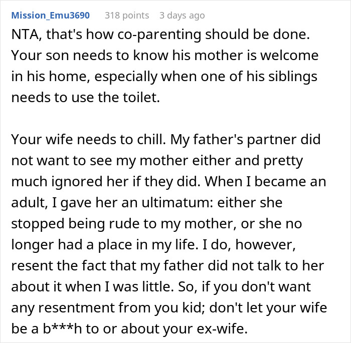 Ex-Wife Asks Man To Let Her Kid Use Bathroom, His New Wife And SIL Are Livid That He Allowed It