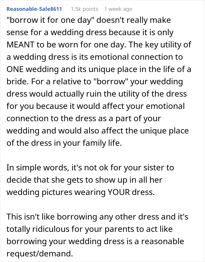 "Hide Your Dress, Please": Folks Shocked By Woman Demanding Sis Let Her Borrow Custom Wedding Dress 