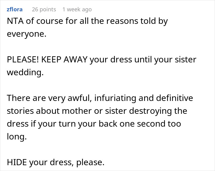 "Hide Your Dress, Please": Folks Shocked By Woman Demanding Sis Let Her Borrow Custom Wedding Dress 