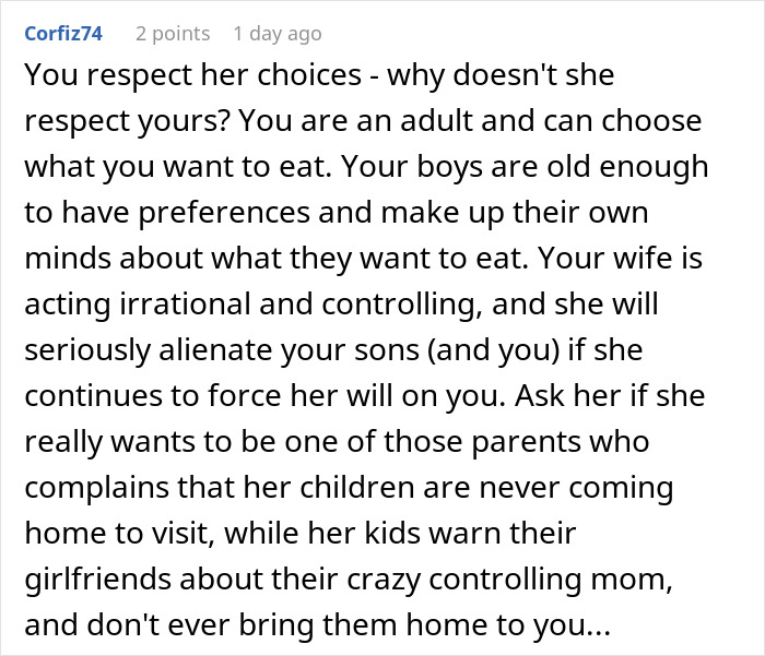 "AITA For Secretly Cheating On Our Vegetarian Diet That My Wife Made Our Family Do?"