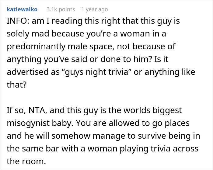 Drama Erupts As Woman “Ruins” Guy’s Safe Space By Joining Trivia Night At Local Bar, He Storms Out