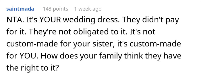 "Hide Your Dress, Please": Folks Shocked By Woman Demanding Sis Let Her Borrow Custom Wedding Dress 