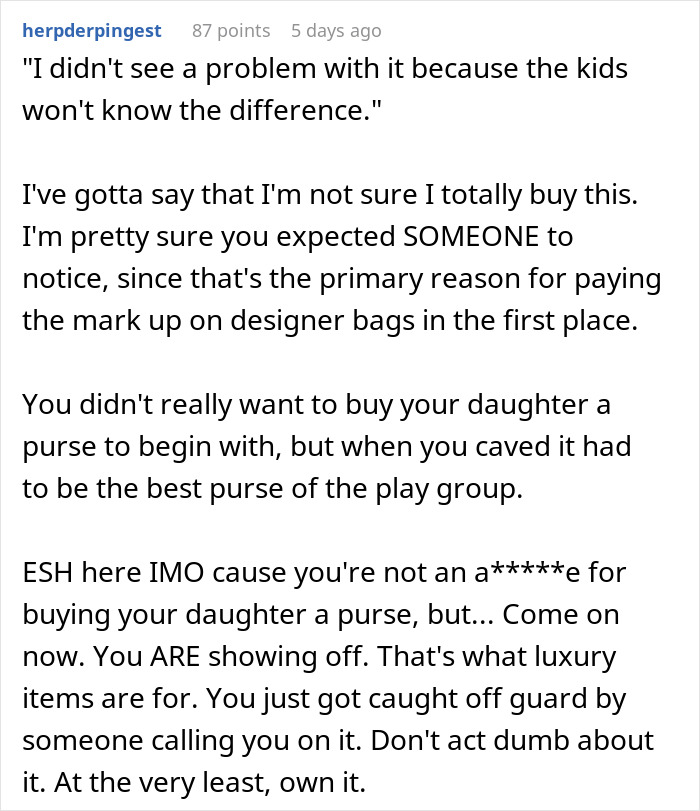 "AITA For Getting My Daughter A Designer Bag When Not Everyone In The Group Could Afford It?"