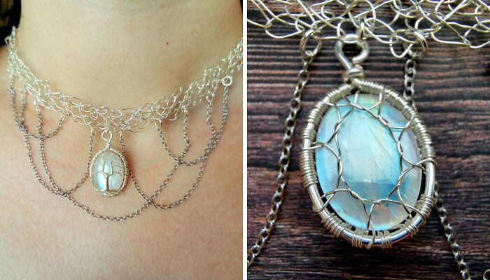 I Crocheted With Wire To Make This Elven Moonstone Necklace (8 Pics)