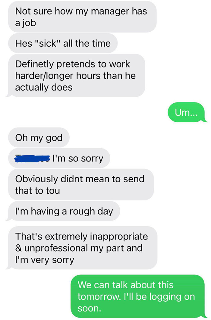 A New Guy At The Company Accidentally Sent These Texts To His Manager