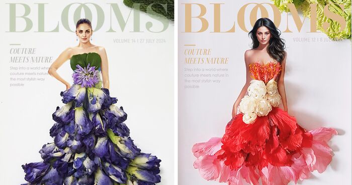 My 30 Dresses Made From Flowers And Other Natural Materials Featured On The Cover Of An Imaginary Magazine