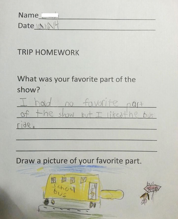 My 6-Year-Old Cousin's Homework Answer After Seeing A Play