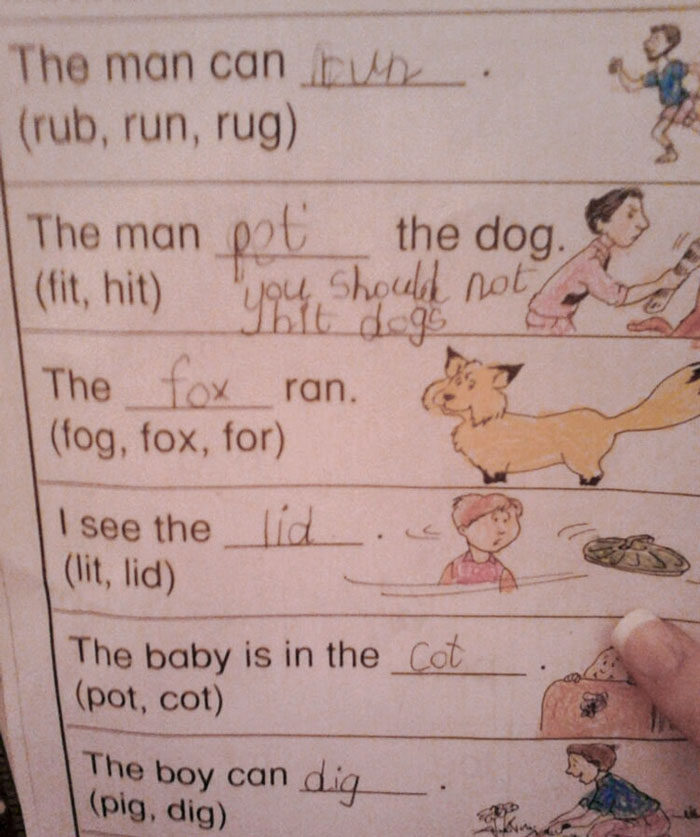 My Friend's 5-Year-Old Son Had This For Homework Tonight, And He Changed The Answer To Be Something More Humane