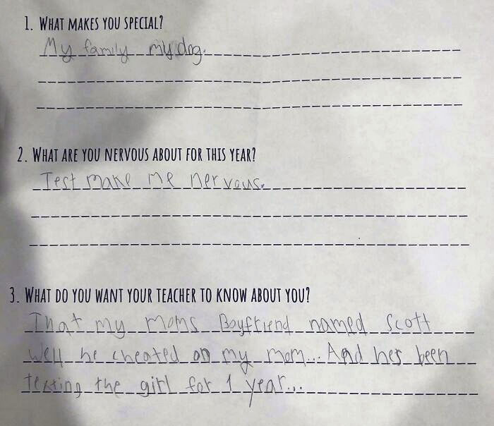 Well, My Youngest Sister Had Her First Day Of 3rd Grade Yesterday And Decided This Is What Her Teacher Would Want To Know