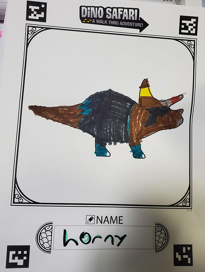 My Son Went To A Dinosaur Event And They Had A Thing Where You Could Color A Dinosaur And It Would Go On A Screen. This Is My Son's