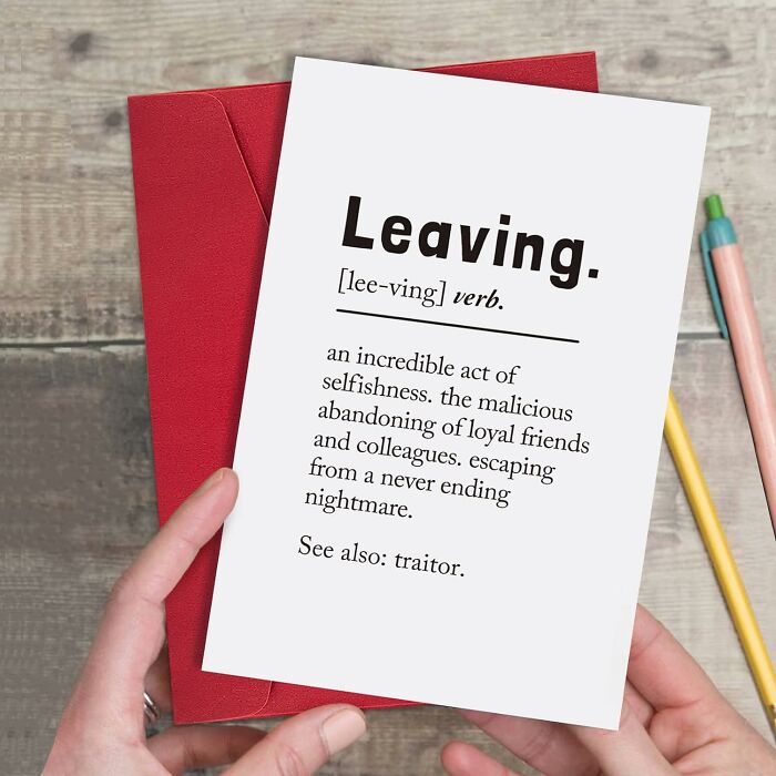 So Long, Farewell, Auf Wiedersehen, Goodbye! This Leaving Definition Card Says It All (With A Touch Of Humor)