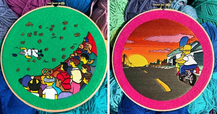 Artist's 44 Embroidered Scenes From The Simpsons That Take 10 To 30 Hours Each To Make (New Pics)