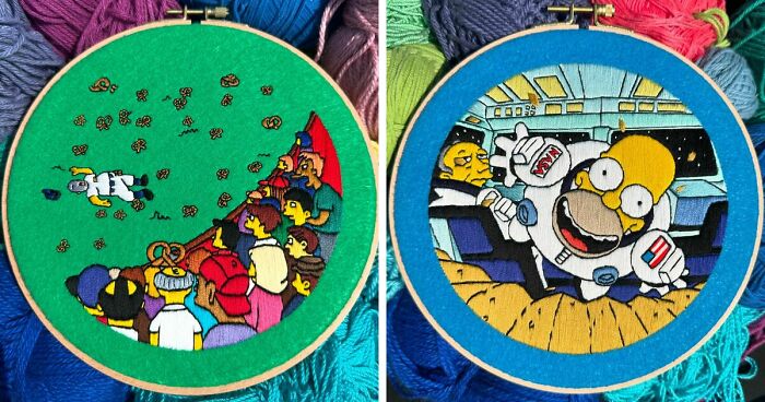 Artist's 44 Embroidered Scenes From The Simpsons That Take 10 To 30 Hours Each To Make (New Pics)