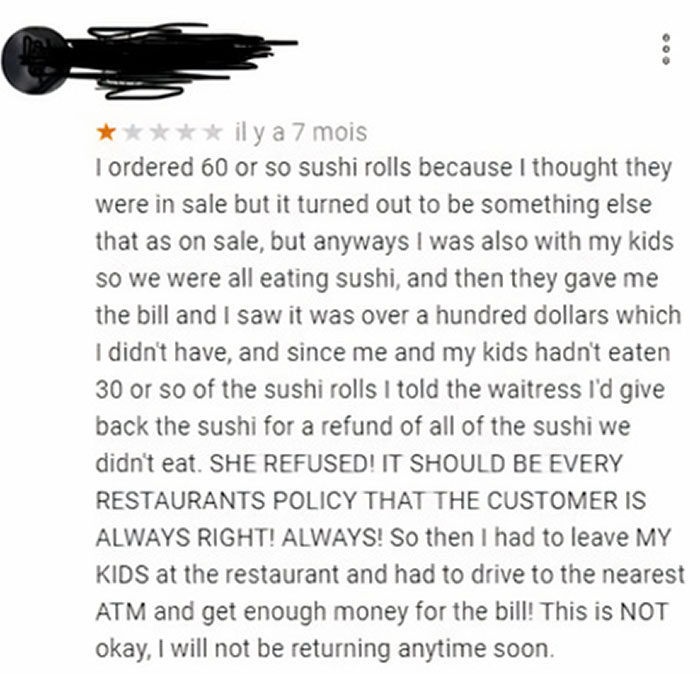 A Restaurant Review I Stumbled On. The Customer Is So Many Kinds Of Wrong