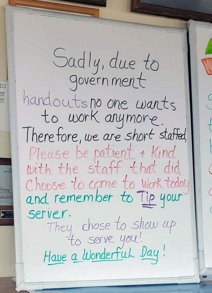 Surely It Has Nothing To Do With $2.17 Per Hour And No Benefits. Oh, And Please Make Sure You Pay My Staff For Me And Tip