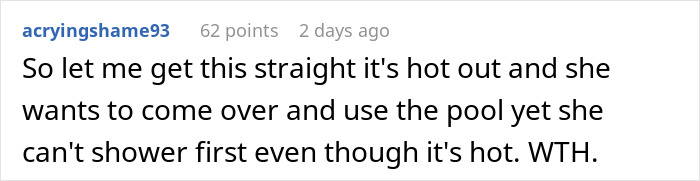 “MIL Who Admitted She Hasn’t Showered In Weeks Is Upset I Won’t Let Her Use Our Pool”