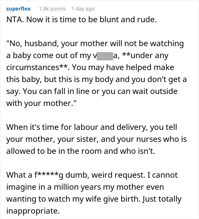 Man Explodes At Pregnant Wife After She Says Her Toxic MIL Won’t Be Allowed In The Delivery Room