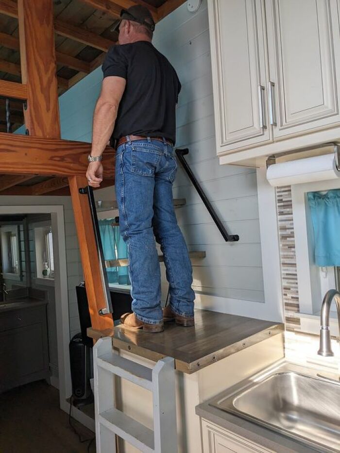 Climb The Ladder To The Top Of The Kitchen Counter, Then Take The Steps To The Bedroom Loft. Never Mind That The Hand Rail Is Where Your Feet Are. It's Fine