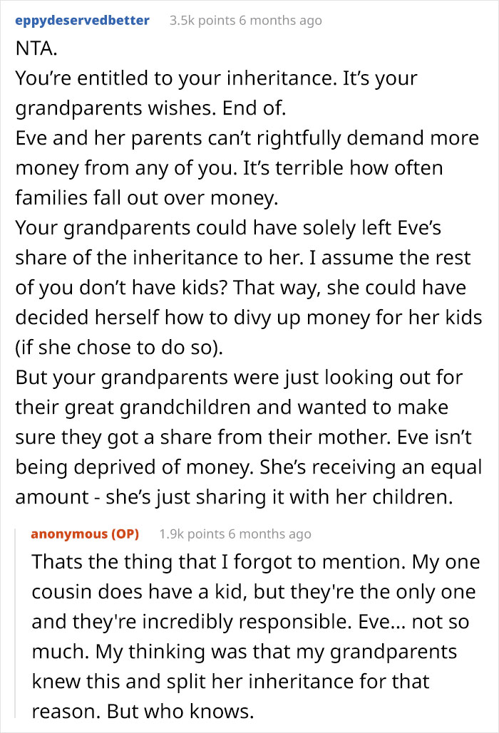 Woman Feels Entitled To Family’s Life-Changing Inheritance Just Because She Has 5 Kids, Gets A Reality Check