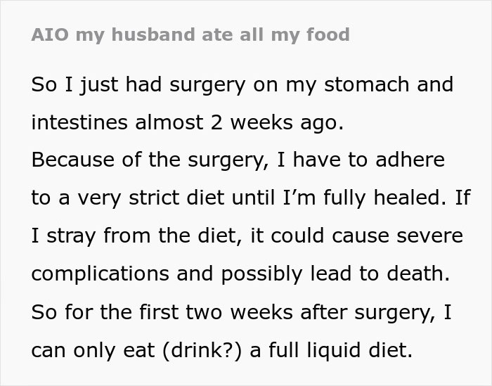 Wife Considers Ending Marriage After Husband Eats Her Carefully Prepared Surgery Recovery Food