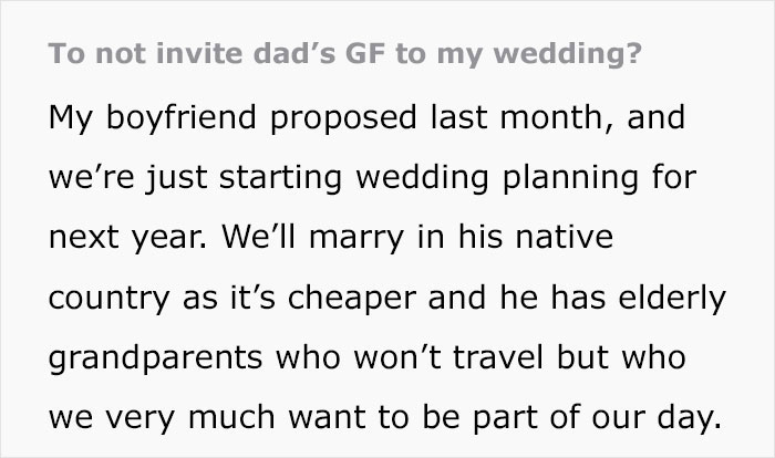 Sensitive Mom Cried For A Month As Dad Got New GF After Divorce, Bride Doesn't Want GF At Wedding