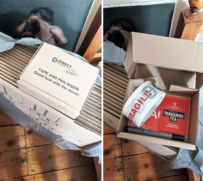 These Moving Boxes I Ordered In England That Also Contain 1 Teabag To Help You With The Move