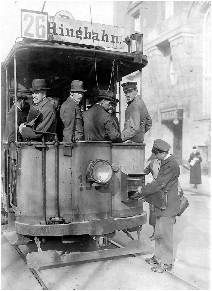 Mailbox Attached To A German Tram, Postman Empties The Mailbox. Berlin, 1920