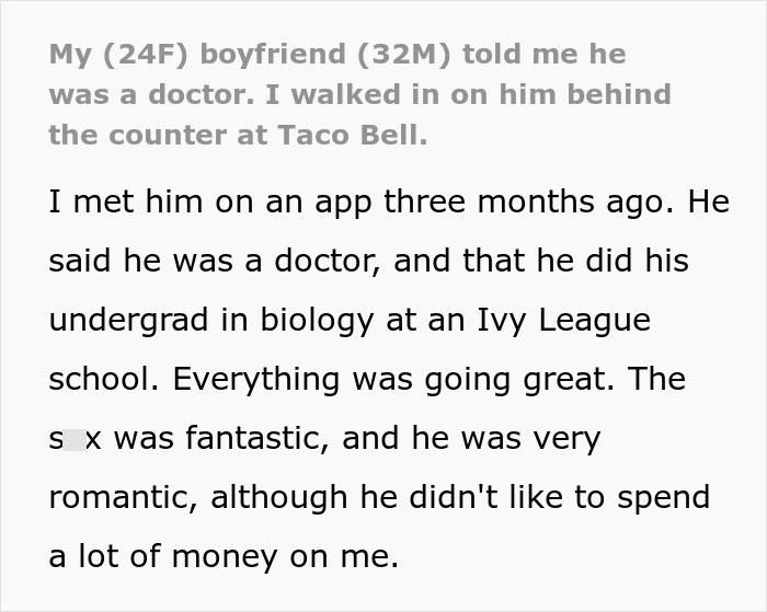 Woman Is Flabbergasted After Spotting Her Ivy League Doctor BF Actually Working In Taco Bell 