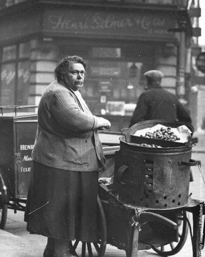 A Lady Sold Hot Chestnuts In Soho, In The West End Of London, England, In 1935