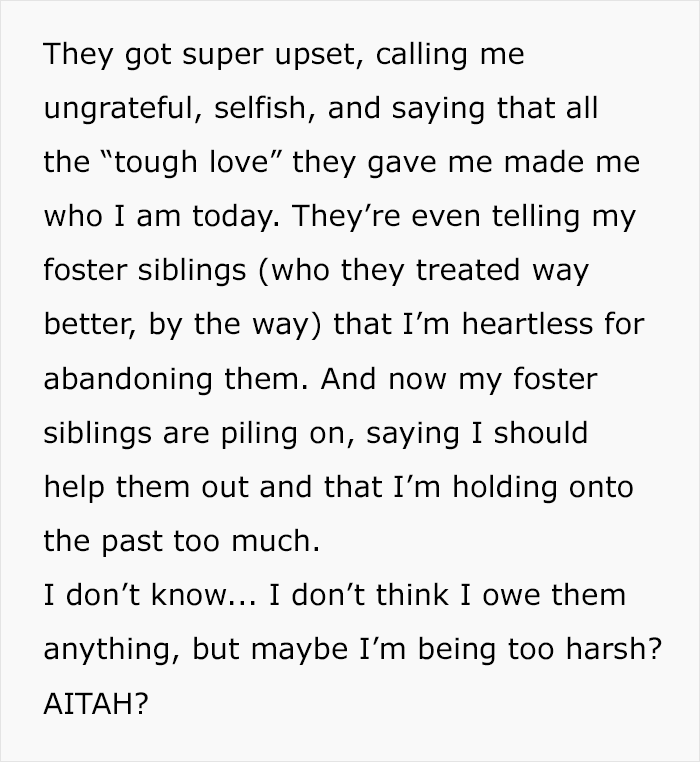 “AITA For Refusing To Help My Foster Parents After They Treated Me Like A Servant?”