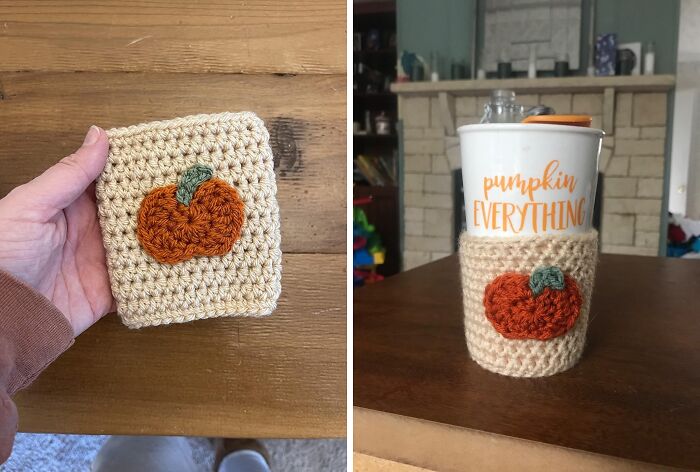 Keep Your Hands Warm And Your Psl Game Strong With This Festive Pumpkin Coffee Cozy Sleeve! 