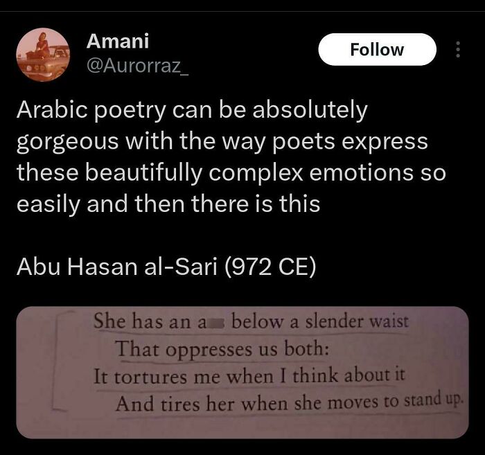 Hilarious history meme about Arabic poetry humorously comparing past and present expressions.