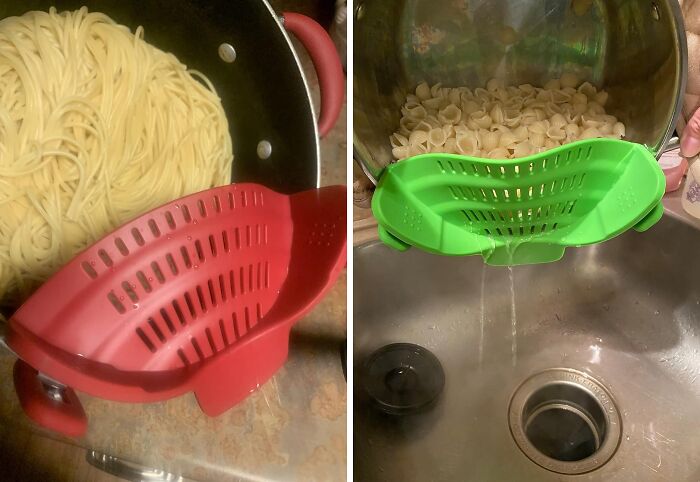 This Clip-On Pasta Strainer Will Have You Saying "Pasta La Vista, Baby" To Messy Draining And Burnt Fingers