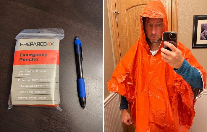 When Mother Nature Throws A Tantrum, Stay Dry And Cozy With This Emergency Rain Poncho With Mylar Blanket Liner - Because Even A Survivalist Deserves A Little Comfort