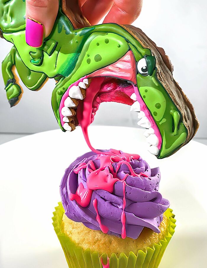 I Made T-Rex Sandwich Cookies That Spew Strawberry Ganache And Sprinkles