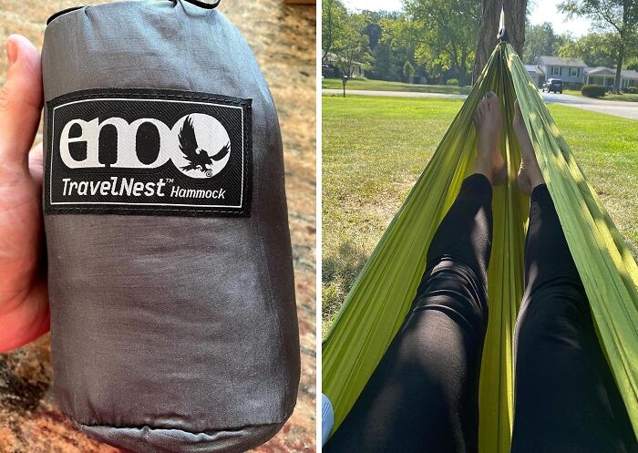 "I have an ENO ultralight hammock with hummingbird hammock straps. The whole set up weighs about 8oz. It’s great to chill in but it also work as a great off-ground place to organize gear whilst setting up camp." - ProfessionSea7908